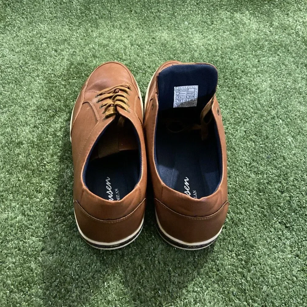 Jousen Milan Men’s 14 Brown Leather Lace-Up Shoes Sneakers Round Toe